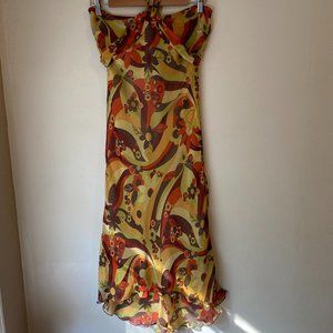Retro print silk dress size s